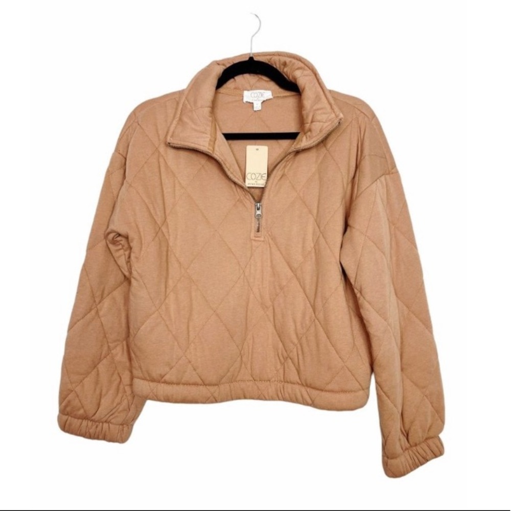 Cozie (by pink rose) 1/2 zip up quilted pullover crop jacket off white XS